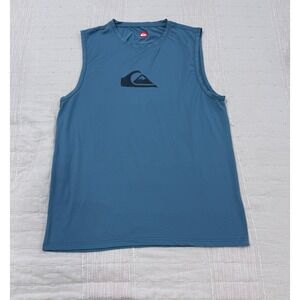 Quiksilver Rash Guard Sleeveless Tank Mens M Blue UPF 50+ Sun Shirt Logo